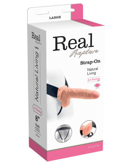 STRAP-ON OCO COM VIBRAÇÃO E TESTÍCULOS REAL RAPTURE AIR FEELING 8" BRANCO