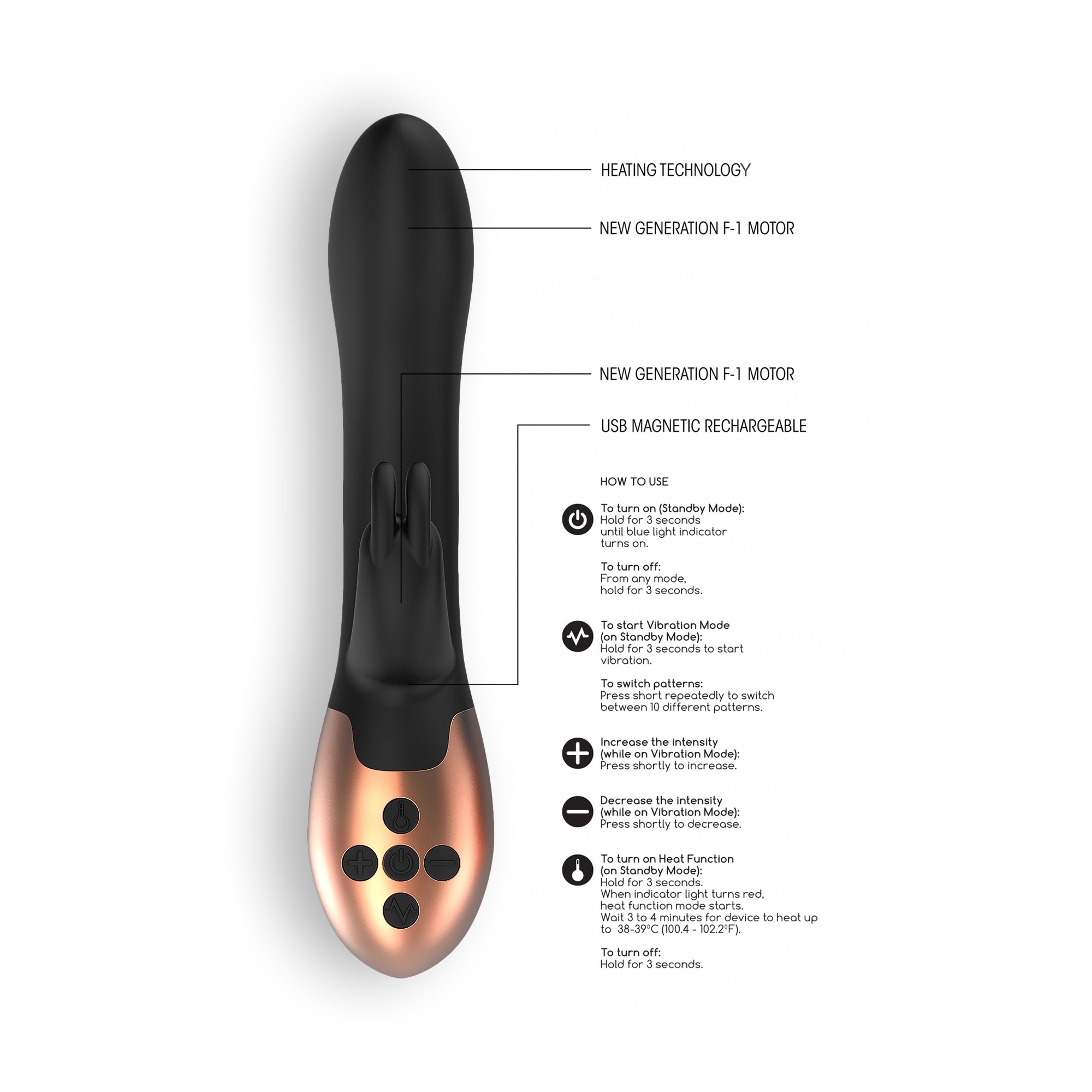 VIBRADOR COM AQUECIMENTO RECARREGÁVEL OPULENT ELEGANCE PRETO - Image 3
