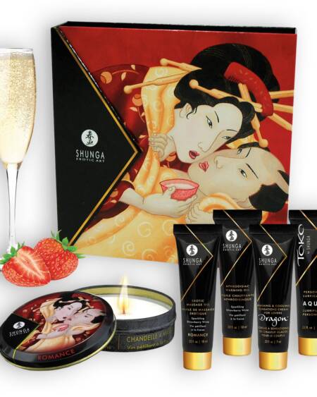 CONJUNTO SHUNGA SEGREDOS DE GEISHA MORANGO E CHAMPANHE