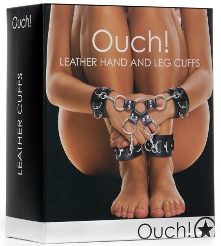 ALGEMAS PARA OS PULSOS E TORNOZELOS OUCH! LEATHER HAND AND LEG CUFFS PRETAS