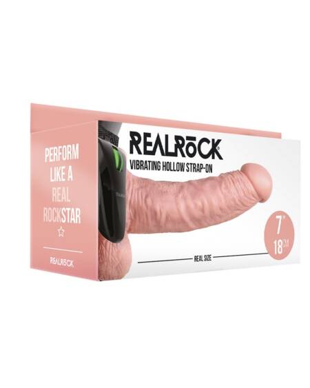 STRAP-ON OCO COM TESTÍCULOS E VIBRAÇÃO 7 /18 CM FLESH REALROCK