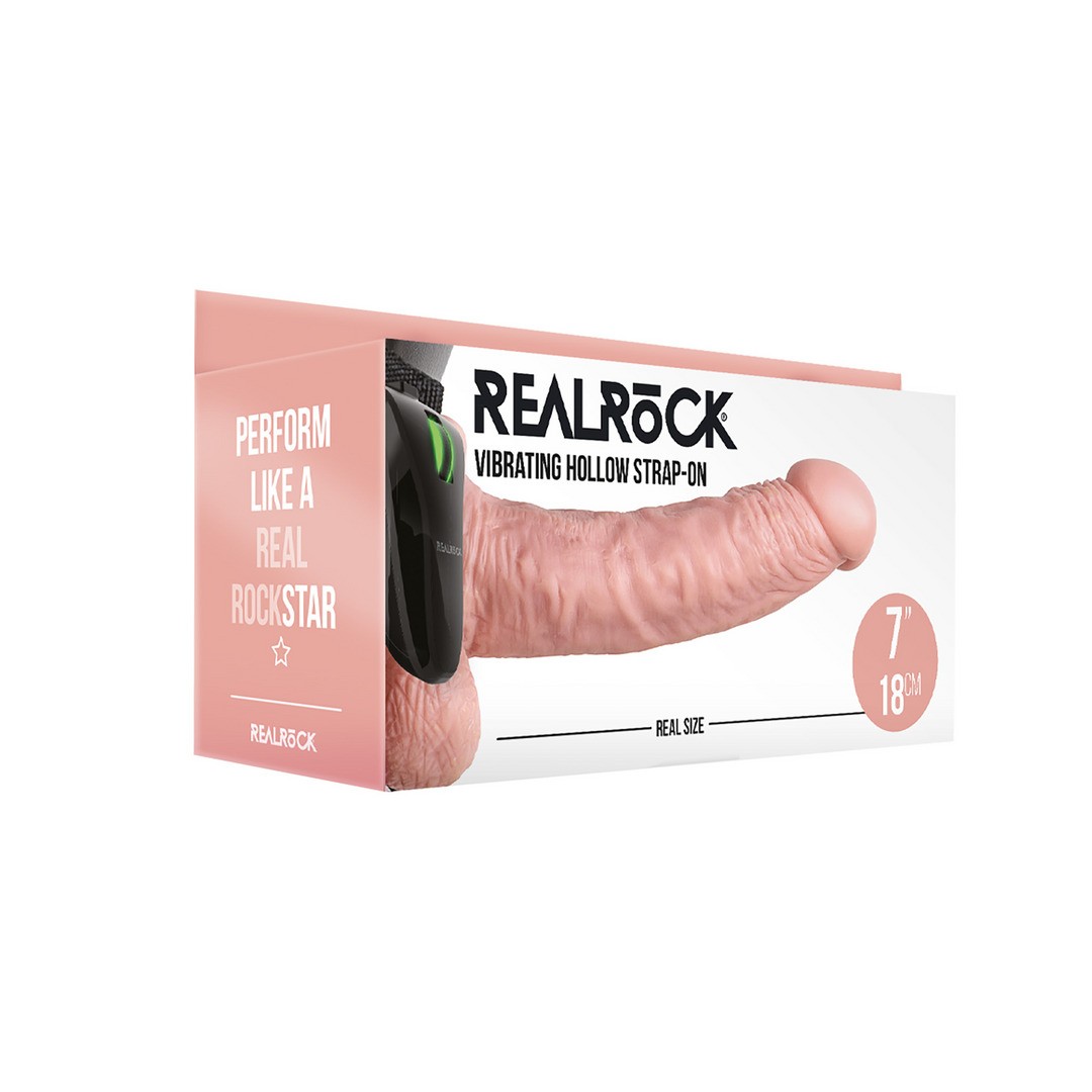 STRAP-ON OCO COM TESTÍCULOS E VIBRAÇÃO 7 /18 CM FLESH REALROCK