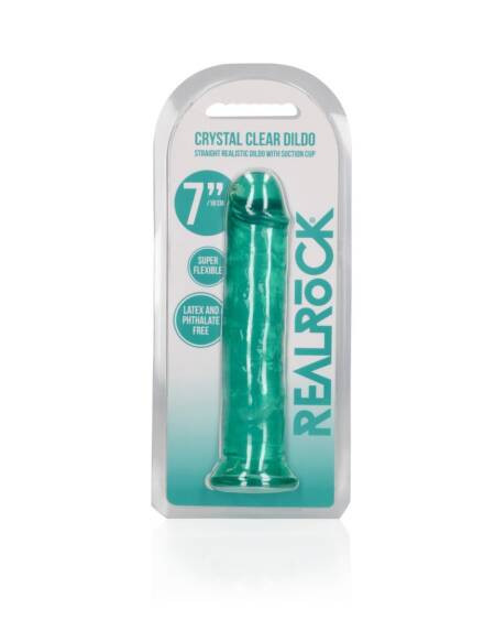 DILDO STRAIGHT REALISTIC CRYSTAL CLEAR 7 /18 CM VERDE REALROCK