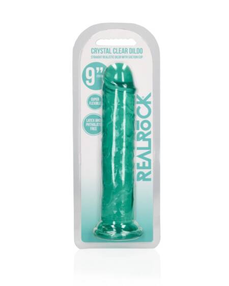 DILDO STRAIGHT REALISTIC CRYSTAL CLEAR 9 /23 CM VERDE REALROCK