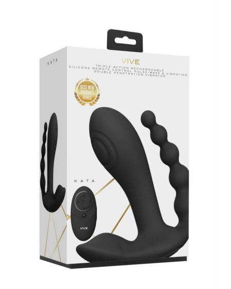 ESTIMULADOR COM DUPLA PENETRAÇÃO KATA PULSE WAVE BLACK VIVE