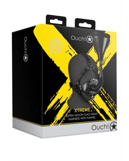 MÁSCARA COM MORDAÇA E FUNIL EXTREME PRETO OUCH!