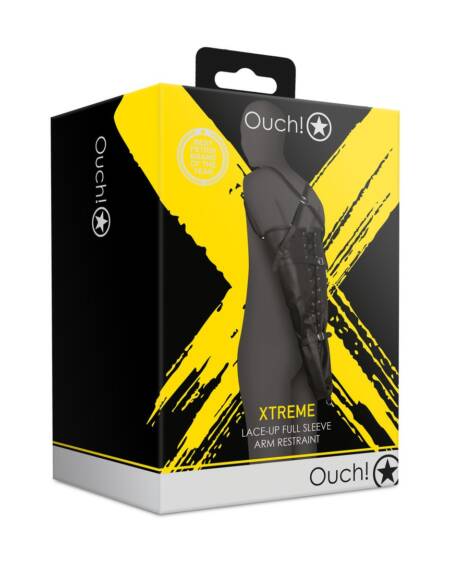 RESTRIÇÃO DE BRAÇOS LACE-UP FULL SLEEVE PRETO XTREME OUCH!