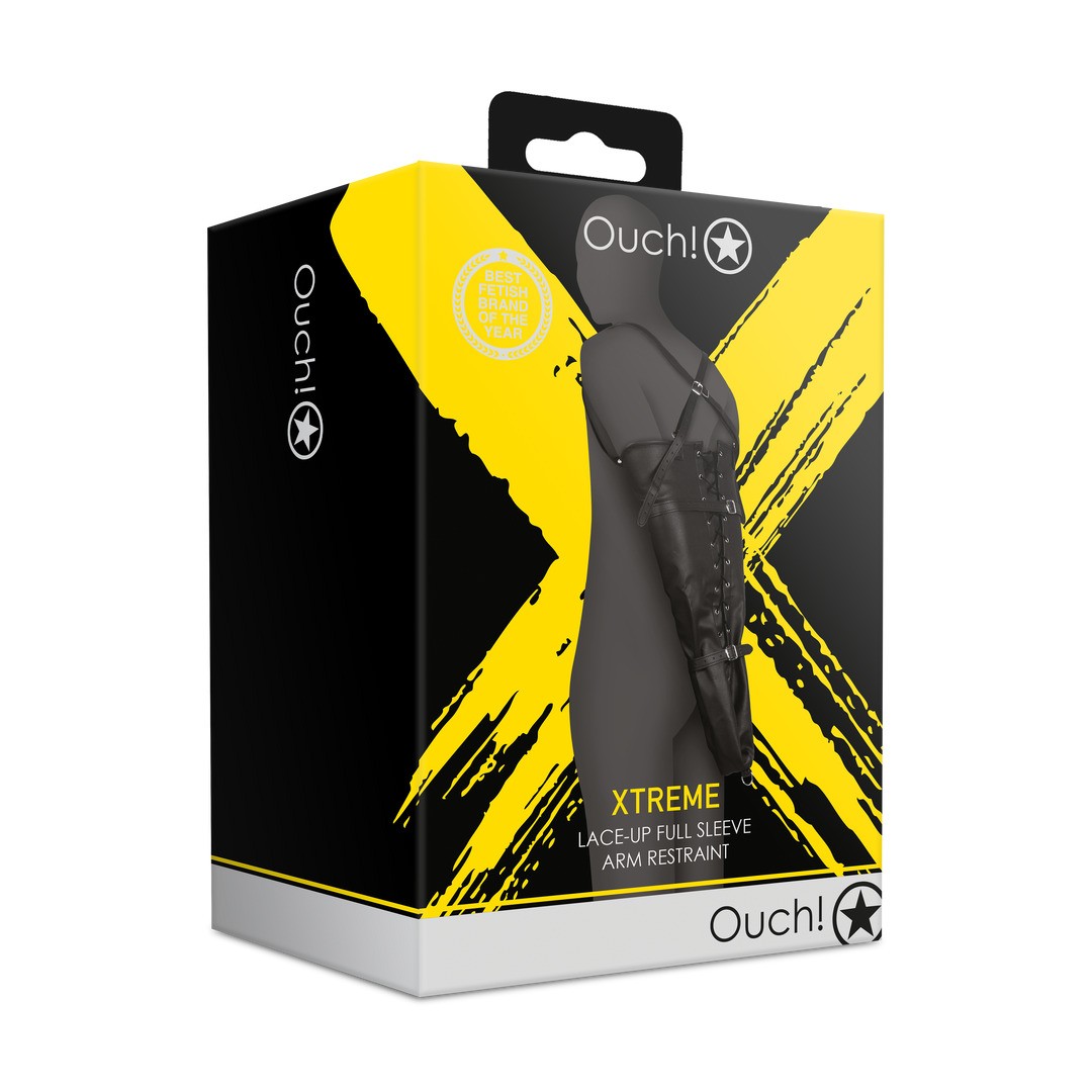 RESTRIÇÃO DE BRAÇOS LACE-UP FULL SLEEVE PRETO XTREME OUCH!