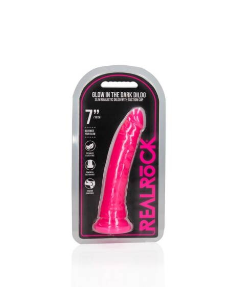 DILDO SLIM REALISTIC GLOW IN THE DARK 7'' / 18 CM ROSA REALROCK