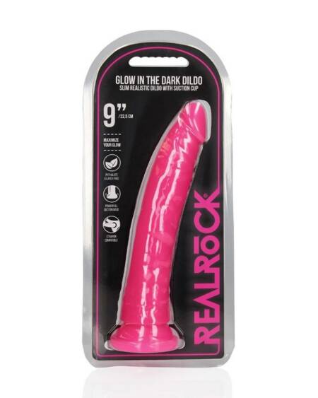 DILDO SLIM REALISTIC GLOW IN THE DARK 9'' / 22,5 CM ROSA REALROCK
