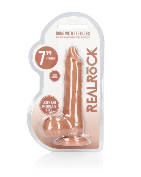 DILDO COM TESTÍCULOS TAN 7 / 17 CM REALROCK