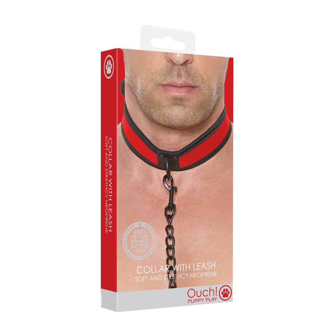 COLEIRA EM NEOPRENO VERMELHA COM TRELA OUCH!