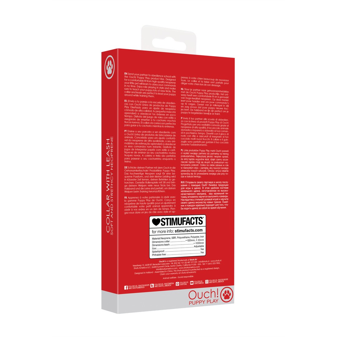 COLEIRA EM NEOPRENO VERMELHA COM TRELA OUCH! - Image 3