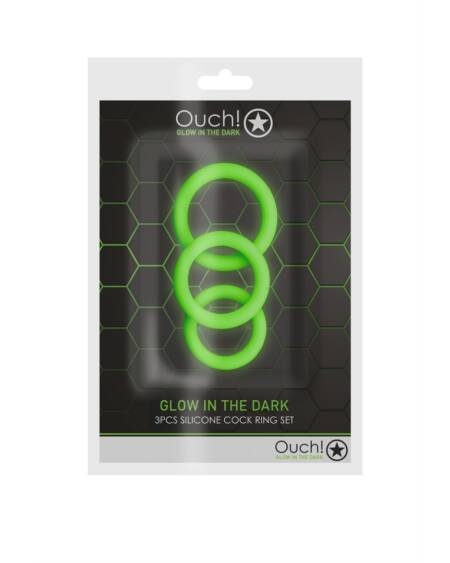 CONJUNTO DE 3 ANÉIS PARA O PÉNIS GLOW IN THE DARK OUCH!