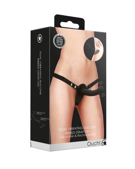 ARNÊS  AJUSTÁVEL COM VIBRADORES RECARREGÁVEIS PRETO OUCH!