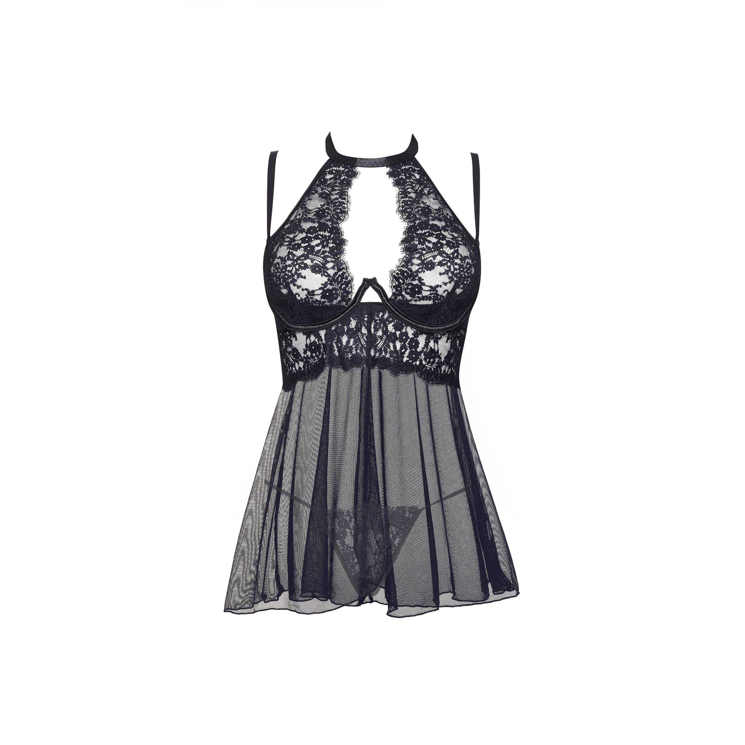 CAMISA DE NOITE E TANGA MARIANA PRETA BEAUTY NIGHT FASHION - Image 3