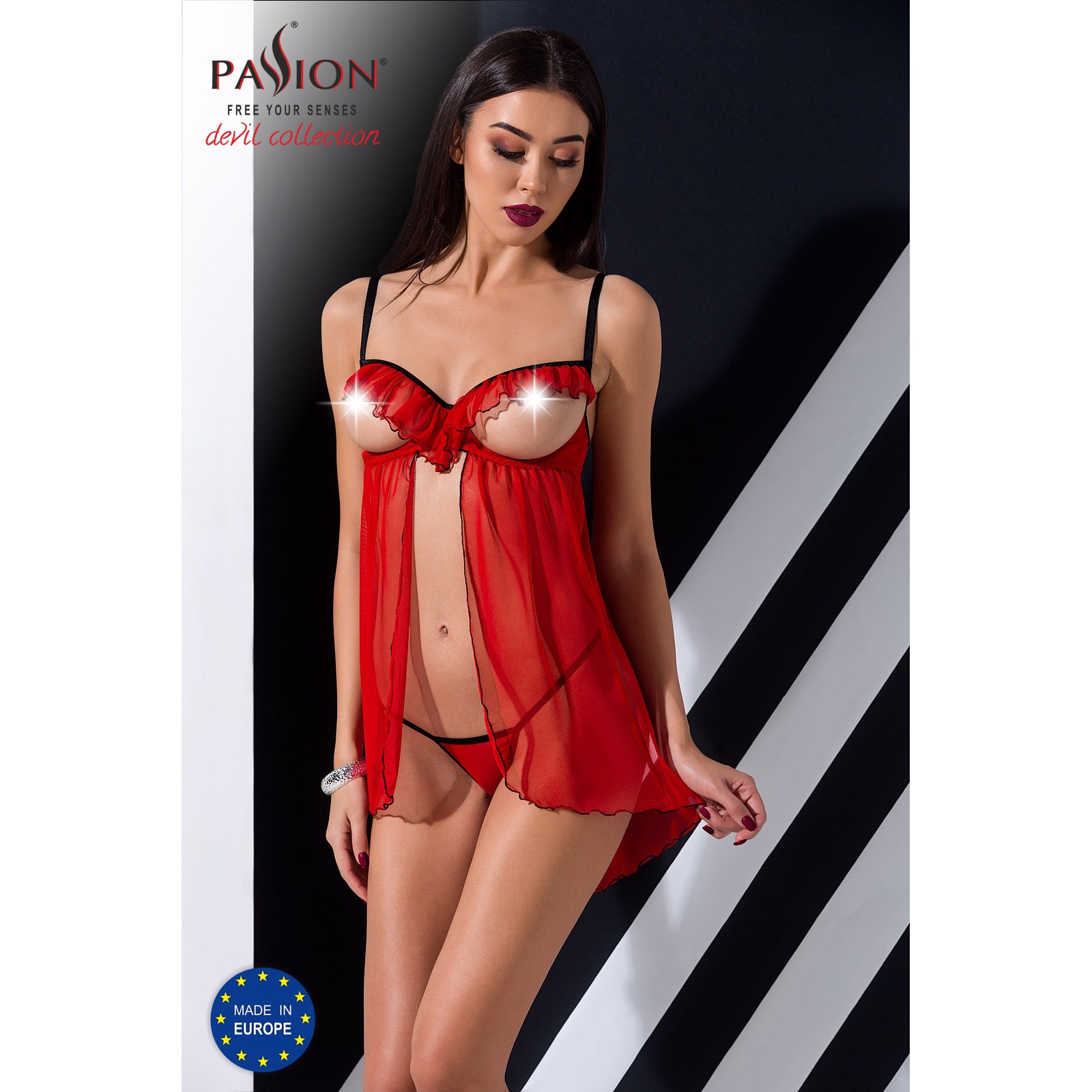 CAMISA DE NOITE E TANGA CHERRY VERMELHO DEVIL COLLECTION PASSION - Image 3