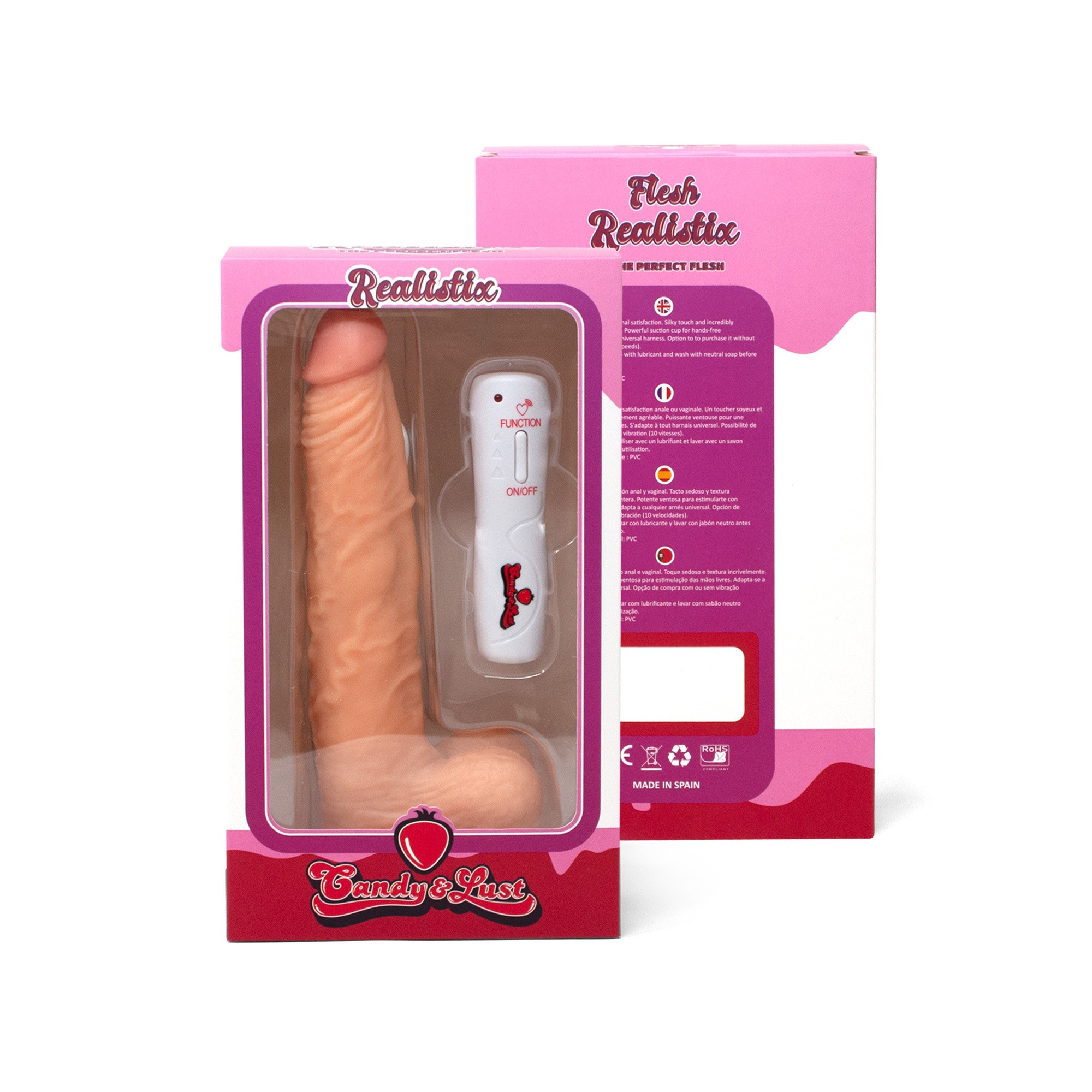 VIBRADOR REALISTICO COM TESTICULOS E COMANDO VIBE REALISTIX MOD.5 23,5CM CANDY LUST - Image 5