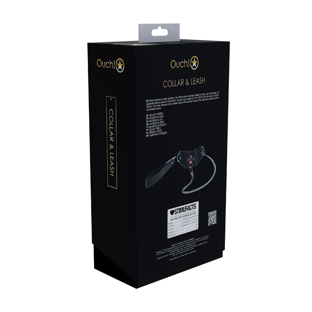 COLEIRA COM TRELA VENICE COLLECTION PRETA OUCH!