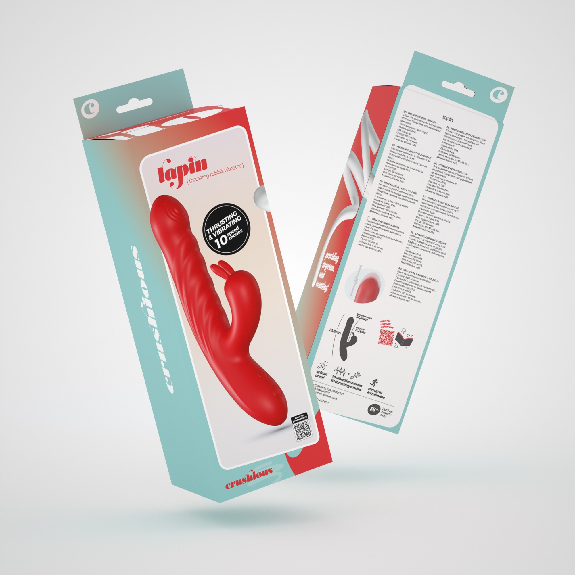 LAPIN VIBRADOR CONEJO RECARGABLE CON EMPUJE ROJO CRUSHIOUS - Image 10
