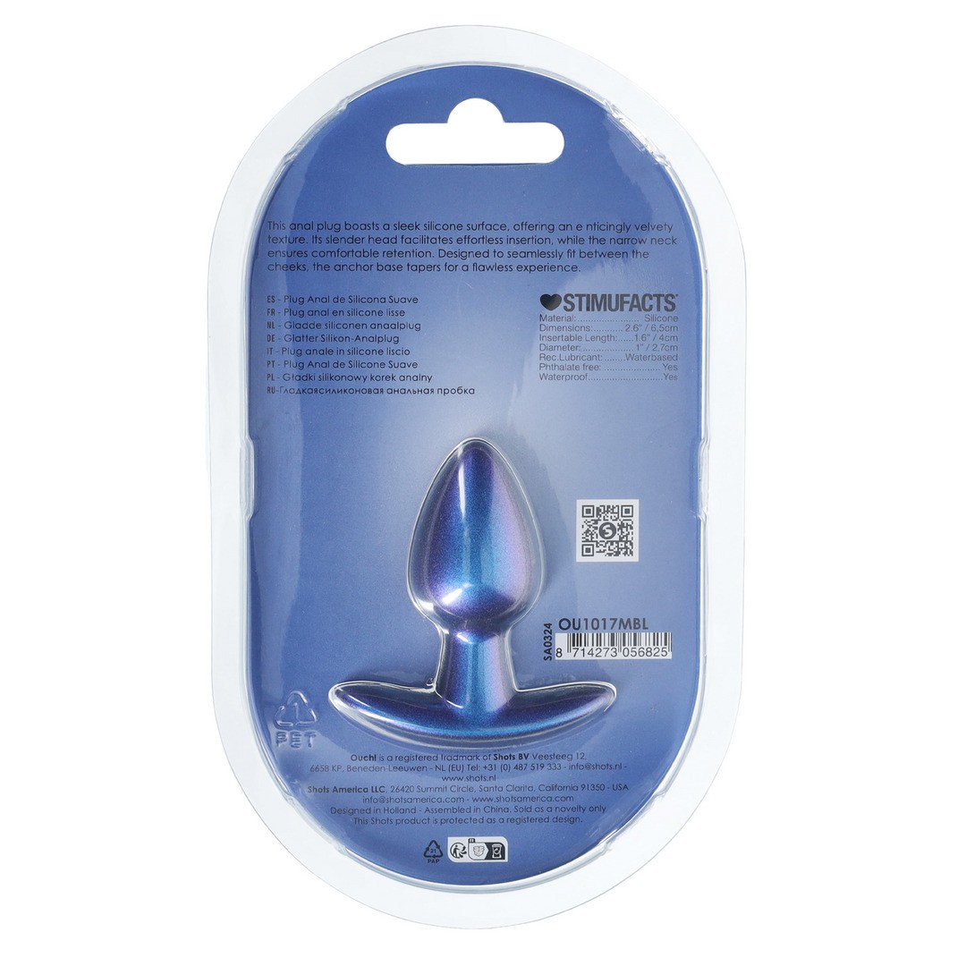 PLUG ANAL SMOOTH SILICONE SMALL 2.6 /6,5 CM METALLIC BLUE OUCH! - Image 3