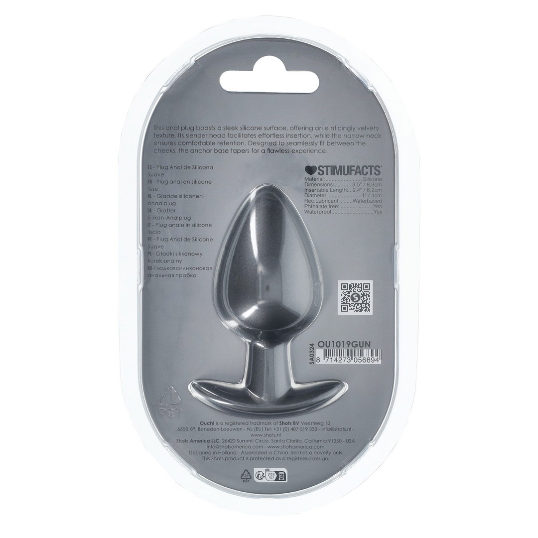 PLUG ANAL SMOOTH SILICONE LARGE 3,5 /8,9 CM GUN METAL OUCH! - Image 3
