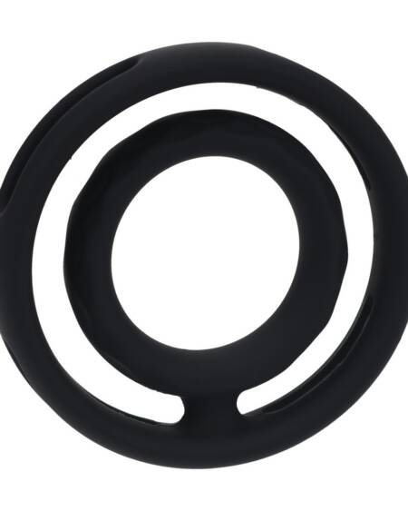 ANEL PARA O PÉNIS E TESTÍCULOS CLÁSSICO EM SILICONE COM ESTRIAS PRETO LEVELZ