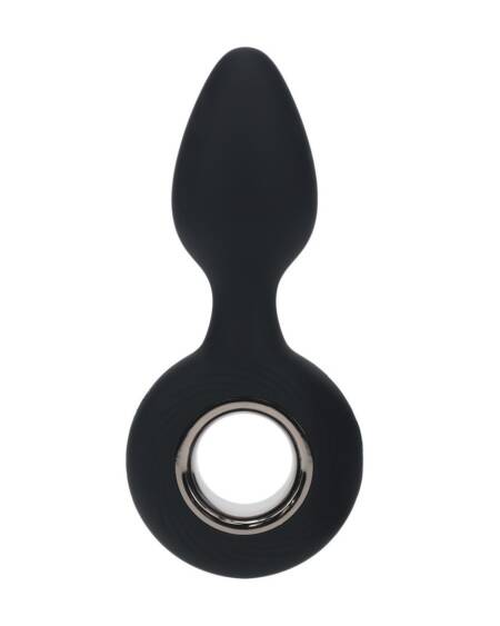PLUG ANAL DE SILICONE COM VIBRAÇÃO E ALÇA PRETO LEVELZ