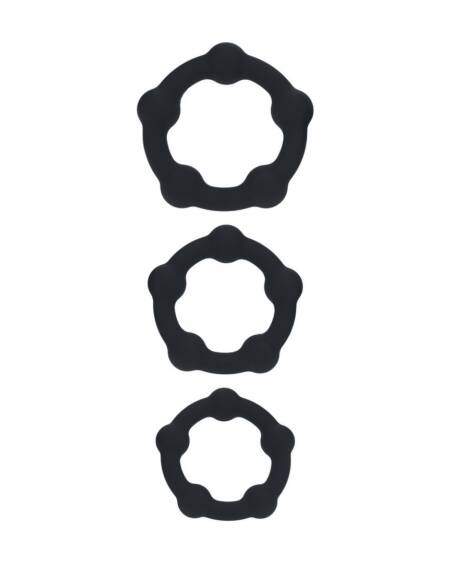 CONJUNTO DE 3 ANÉIS PARA O PÉNIS EM SILICONE COM PÉROLAS S/M/L PRETO LEVELZ