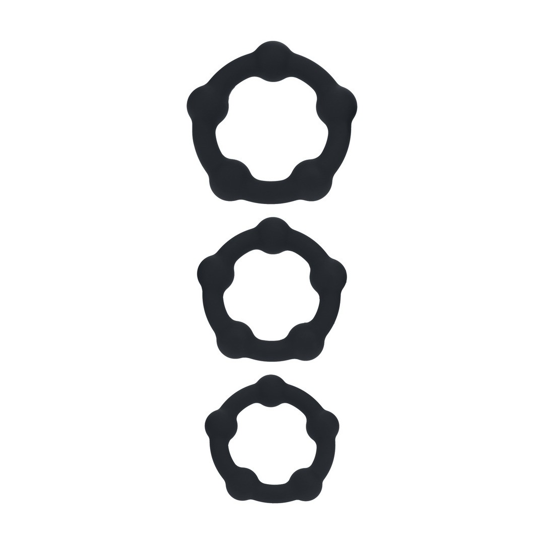 CONJUNTO DE 3 ANÉIS PARA O PÉNIS EM SILICONE COM PÉROLAS S/M/L PRETO LEVELZ