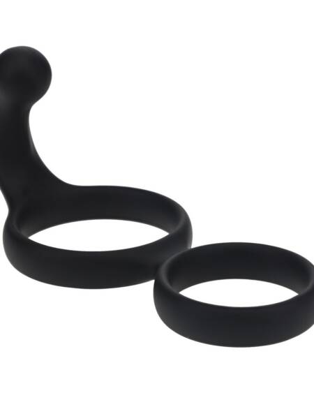 ANEL DUPLO DE SILICONE COM ESTIMULADOR DE PERÍNEO PRETO