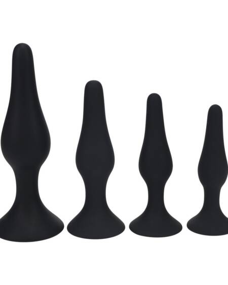 CONJUNTO DE 4 PLUGS ANAIS EM SILICONE SLIM S/M/L/XL PRETO LEVELZ