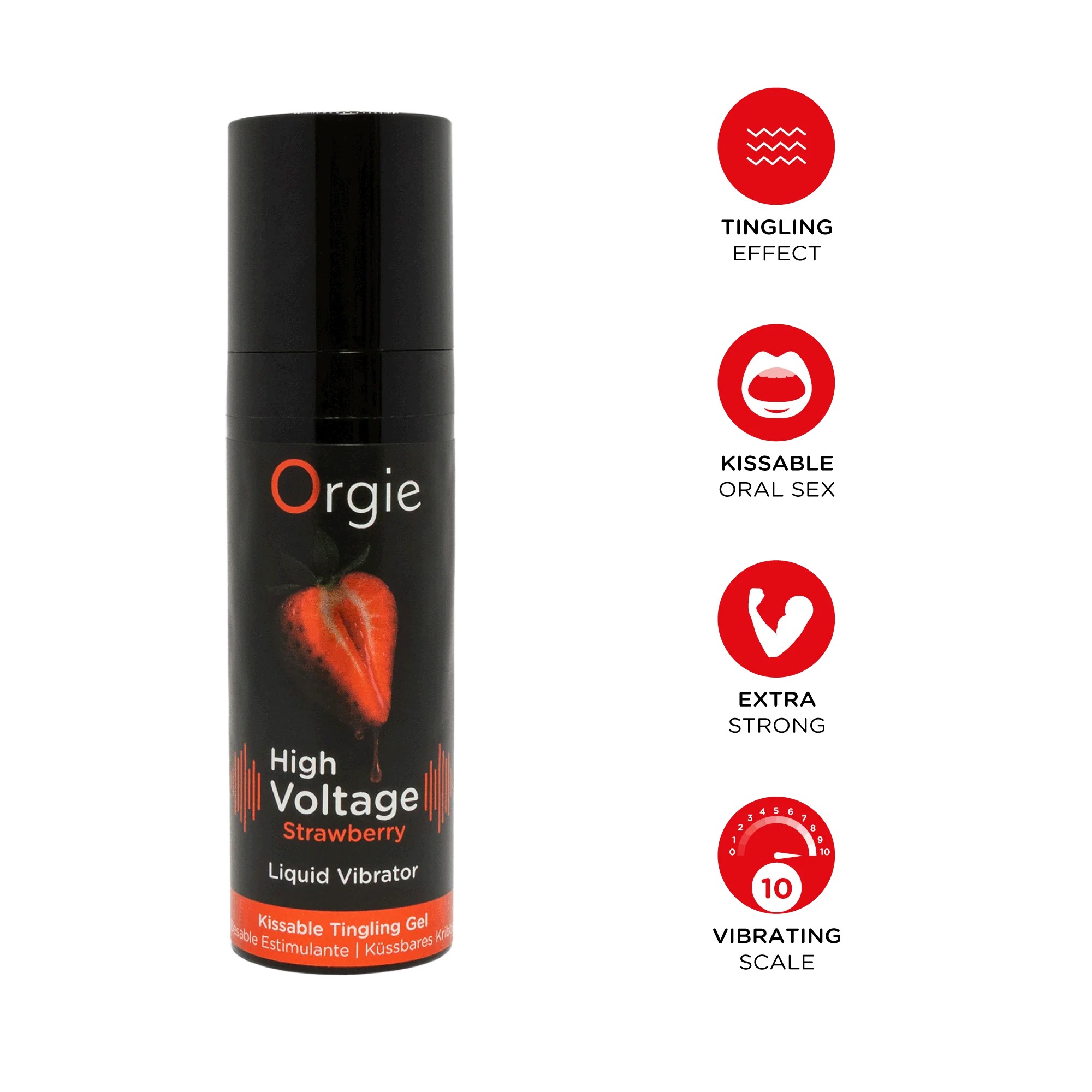 GEL COM VIBRAÇÃO E SABOR A MORANGO HIGH VOLTAGE 15ML ORGIE