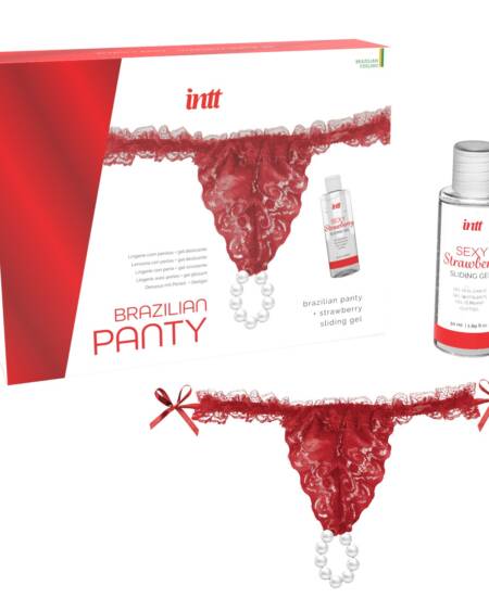 BRAGA BRASILEÑA ROJA CON PERLAS Y GEL LUBRICANTE 50ML INTT