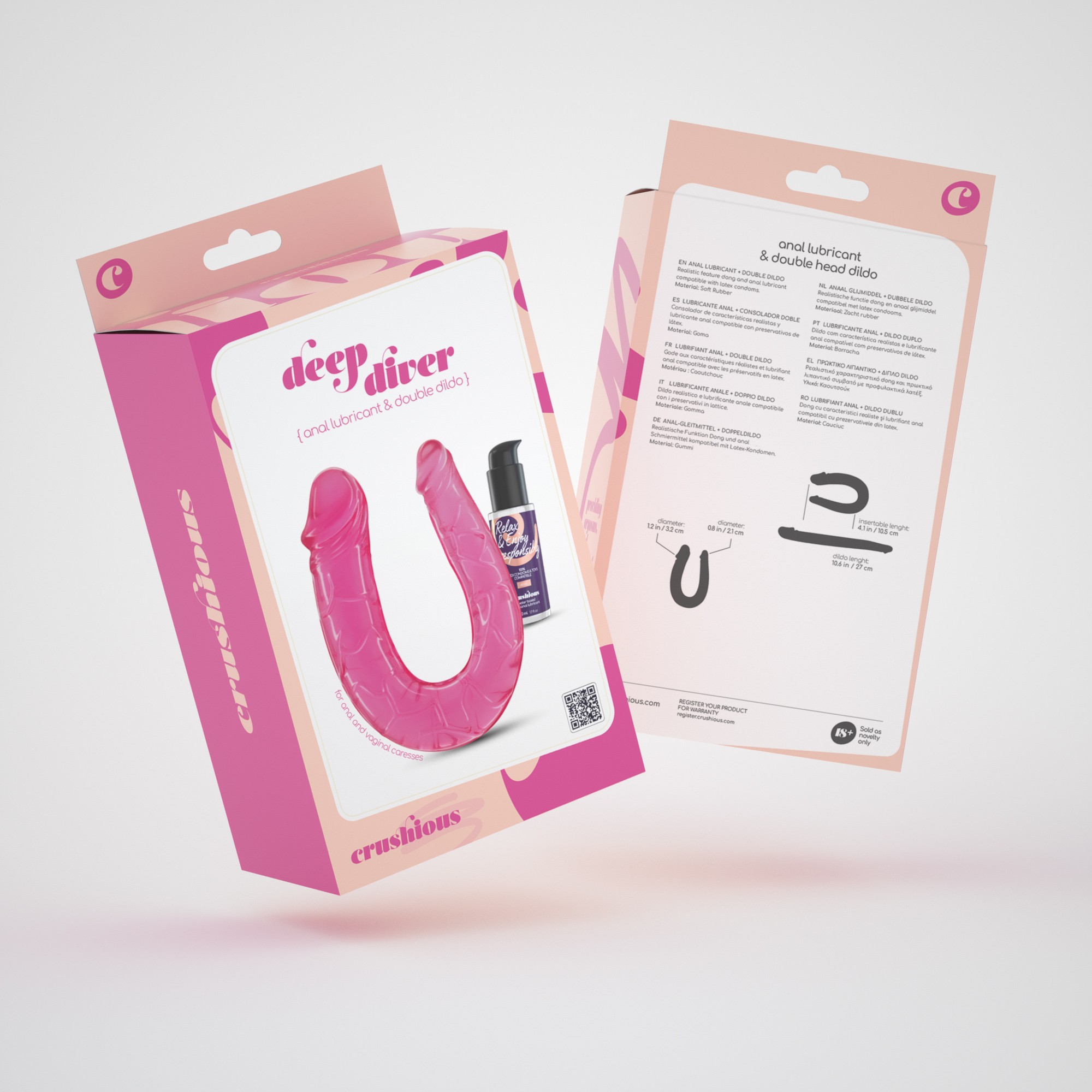 DEEP DIVER DILDO DOBLE CON LUBRICANTE ANAL 50ML CRUSHIOUS ROSA - Image 8
