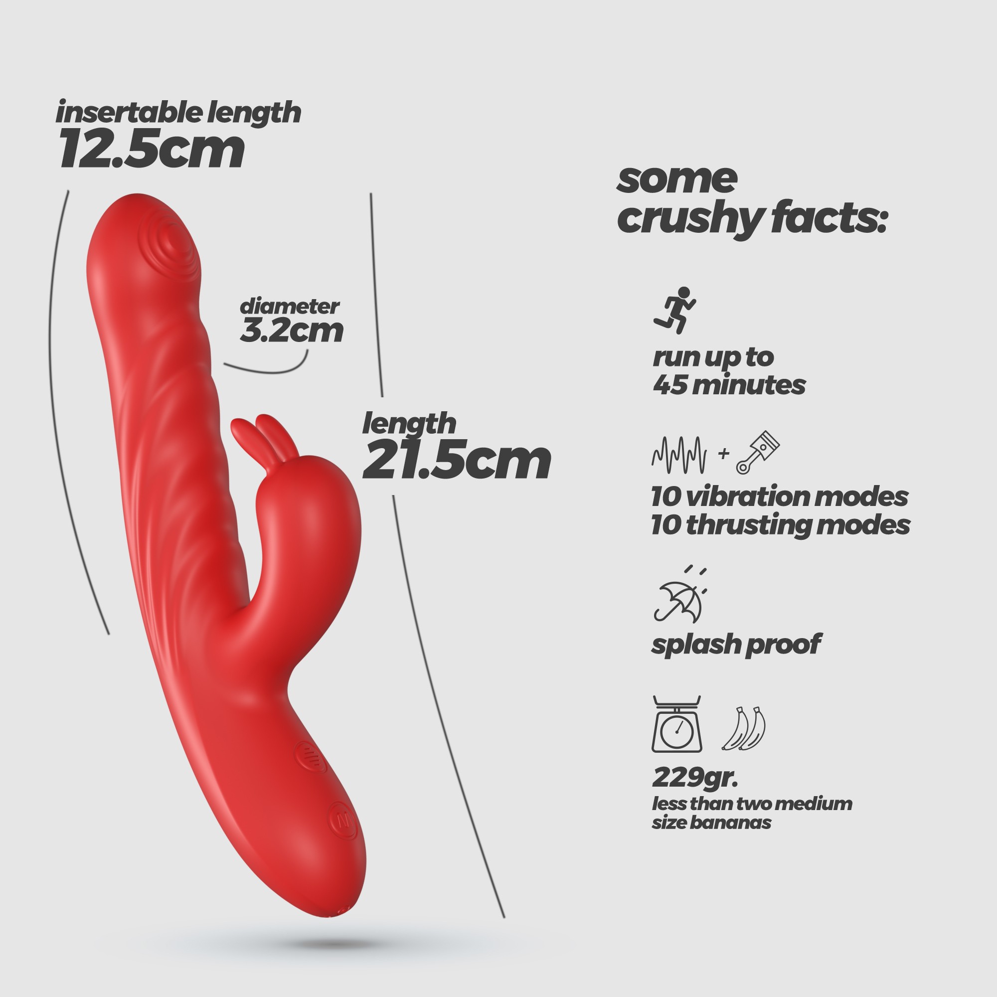 LAPIN VIBRADOR CONEJO RECARGABLE CON EMPUJE ROJO CRUSHIOUS - Image 8