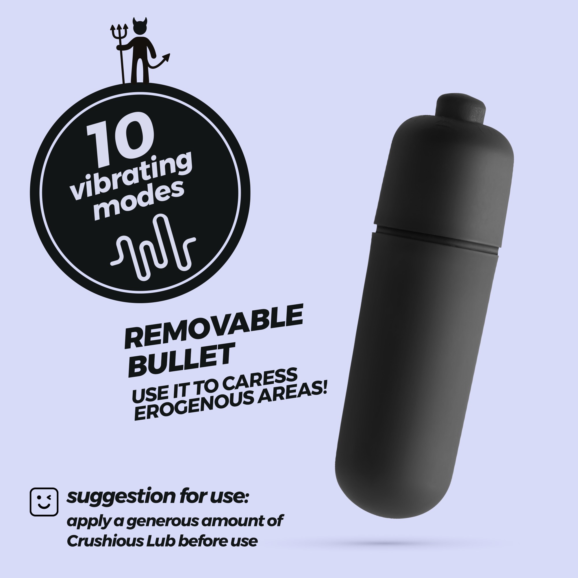 O-PET DIABLO CON BALA DE 10 VIBRACIONES NEGRO CRUSHIOUS - Image 8