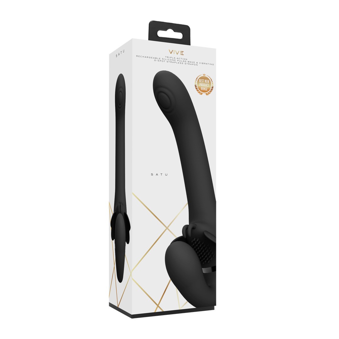 STRAP-ON SIN ARNÉS SATU PULSE-WAVE AND VIBRATING PRETO VIVE