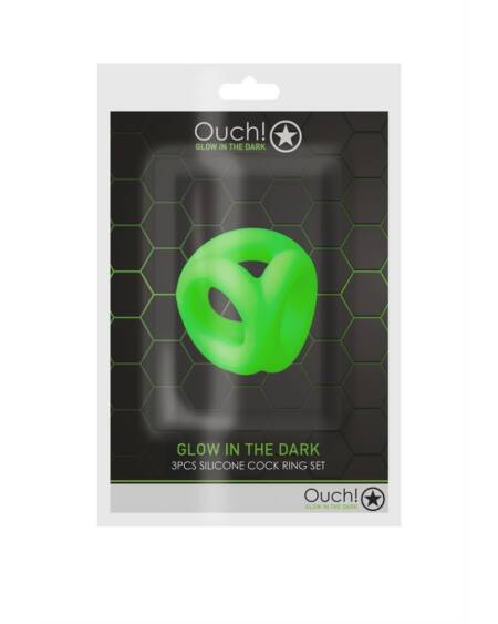 ANEL PARA O PÉNIS E TESTÍCULOS FLUORESCENTE GLOW IN THE DARK OUCH!