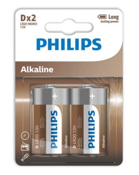 PHILIPS - ALKALINE PILA D LR20 BLISTER*2