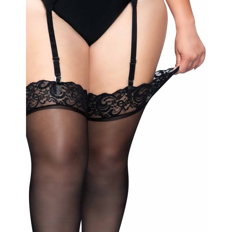 Medias de Nylon Negras com Encaje Superior da LEG AVENUE