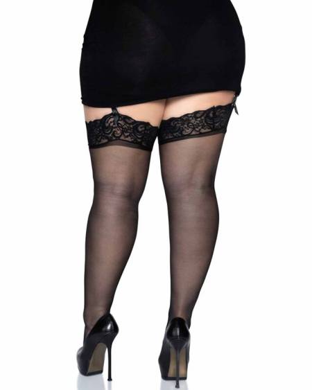 Medias de Nylon Negras com Encaje Superior da LEG AVENUE