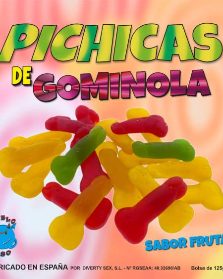 Caixa de gominolas sabor frutas em forma de pénis