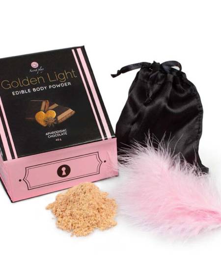 SECRETPLAY - GOLDEN LIGHT KIT POLVOS COMESTIBLES Y PLUMA CHOCOLATE AFRODISIACO