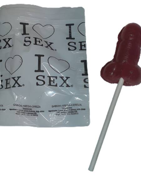 Piruleta em forma de pénis de caramelo morango e cereja