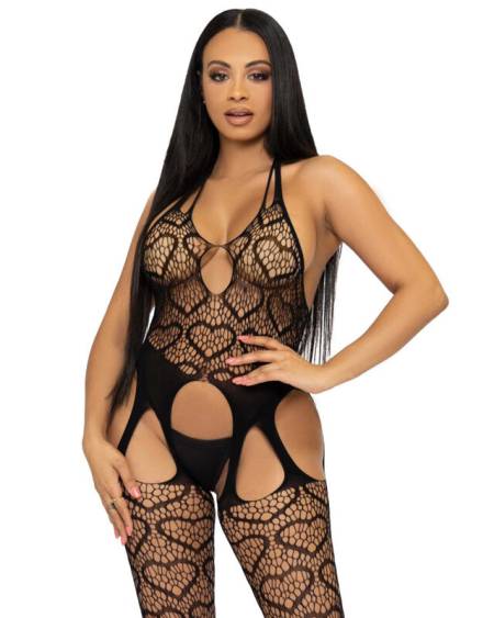 Bodystocking de rede com corações