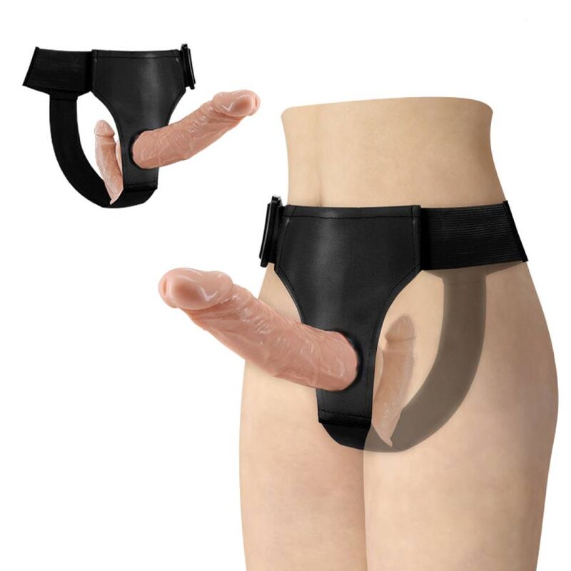 Dildo de duas pontas com arnês ajustável