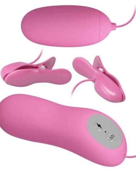 PRETTY LOVE - PINZAS CON VIBRACIÓN Y ELETROSHOCK ROSA