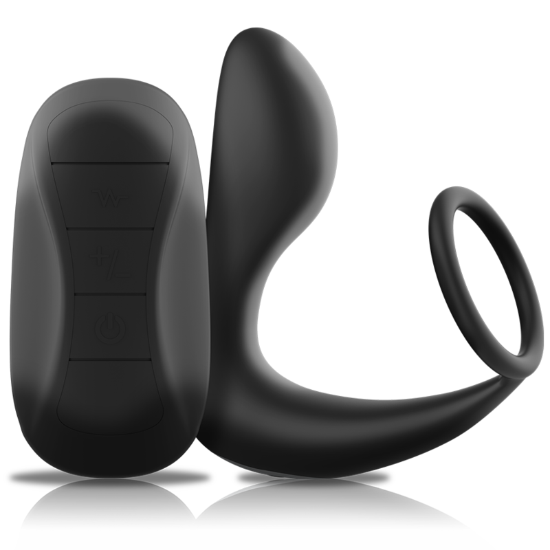 Massajador anal com controlo remoto em silicone preto da BLACK&SILVER