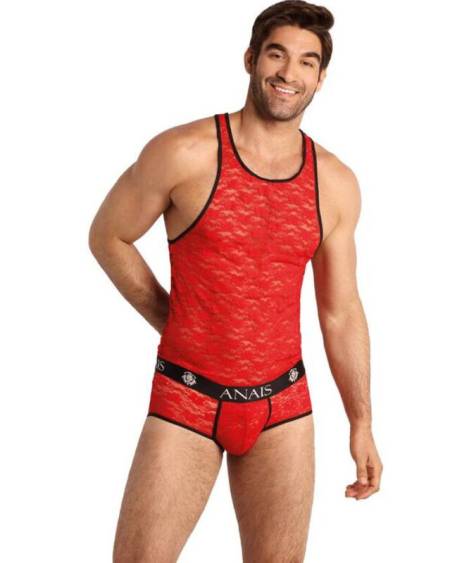 Camiseta de tirantes BRAVE da ANAIS MEN em rendado vermelho